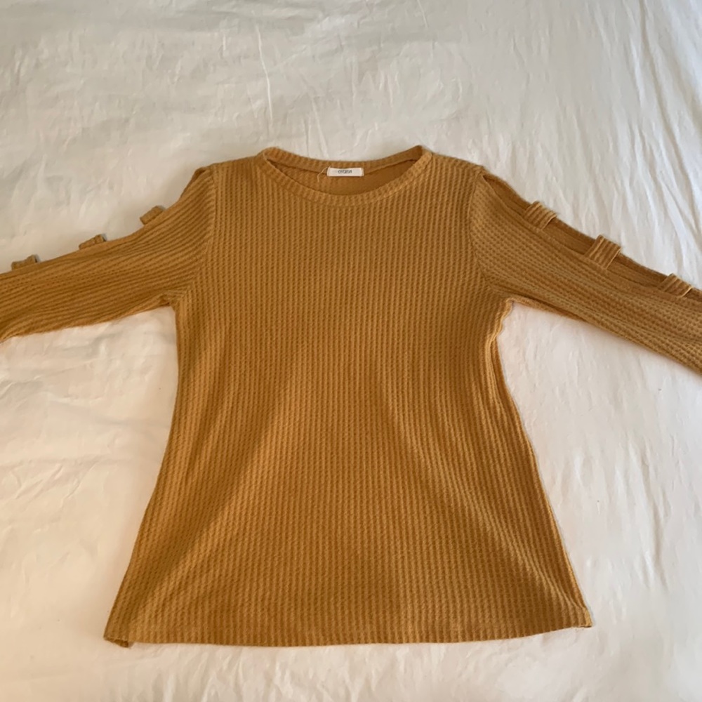 Medium, mustard sweater with shoulder cutouts for sale